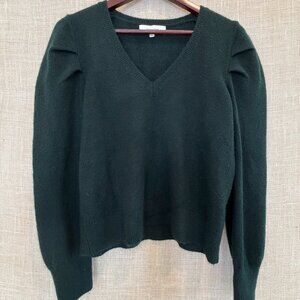 Dark Green Puffed Sleeve Sweater